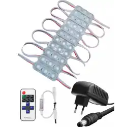 20 Adet 12 Volt 1,5 Watt Mini 3 Lensli Mavi SMD Led Modül 12A Tek Renk RF Dimmer 2A Priz Tipi Adaptör Set