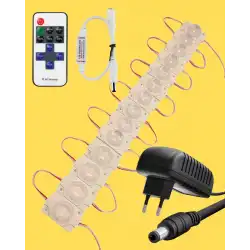 20 Adet 12 Volt 1,5 Watt Tek Lensli 3000K Günışığı 3030 SMD Led Modül 12A Tek Renk RF Dimmer 2A Priz Tipi Adaptör Set