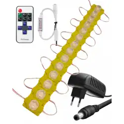 20 Adet 12 Volt 1,5 Watt Tek Lensli Amber 3030 SMD Led Modül 12A Tek Renk RF Dimmer 2A Priz Tipi Adaptör Set