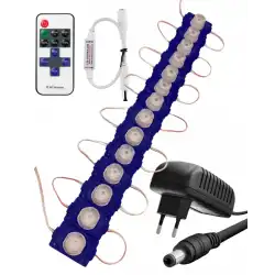 20 Adet 12 Volt 1,5 Watt Tek Lensli Mavi 3030 SMD Led Modül 12A Tek Renk RF Dimmer 2A Priz Tipi Adaptör Set