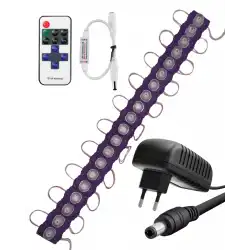 20 Adet 12 Volt 1,5 Watt Tek Lensli Mor 3030 SMD Led Modül 12A Tek Renk RF Dimmer 2A Priz Tipi Adaptör Set