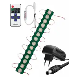 20 Adet 12 Volt 1,5 Watt Tek Lensli Yeşil 3030 SMD Led Modül 12A Tek Renk RF Dimmer 2A Priz Tipi Adaptör Set