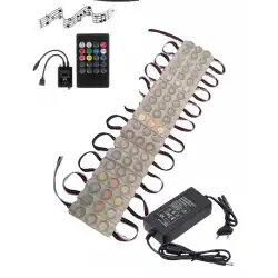 20 Adet 12 Volt 3 Watt 3 Lensli Rgb 3030 SMD Led Modül Sese ve Müziğe Duyarlı Kumanda 5A Plastik Adaptör Set