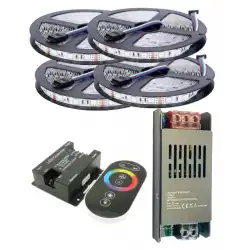 20 Metre 12V 60 Ledli RGB Dış Mekan Silikonlu Şerit Led 20A Slim Trafo 36 A Dokunmatik RF Led Kontrol Üniteli Set