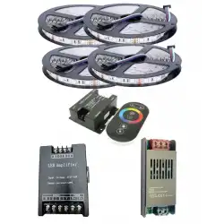 20 Metre 12V 60 Ledli RGB İç Mekan Şerit Led 20A Slim Trafo 36A Dokunmatik RF Led Kontrol 36A RGB Amplifier Üniteli Set