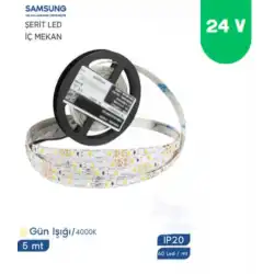 24 Volt 2835 Samsung 60 Led 4000 K Naturel Beyaz İç Mekan 5 Metre Şerit Led
