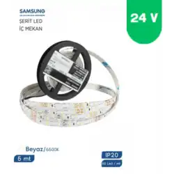 24 Volt 2835 Samsung 60 Led 6500 K Beyaz İç Mekan 5 Metre Şerit Led