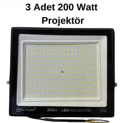 3 Adet Kampanyalı 200 Watt Siyah Slim Kasa 6500K Beyaz Işık IP65 Led Projektör