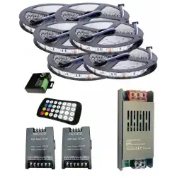 30 Metre 12V 60 Ledli RGB İç Mekan Şerit Led 30A Slim Trafo 36A 28 Tuş RF Led Kontrol 2Ad 36A RGB Amplifier Üniteli Set
