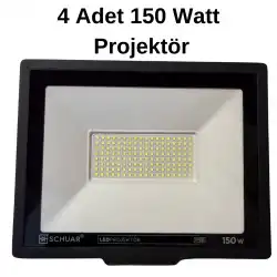 4 Adet Kampanyalı 150 Watt Siyah Slim Kasa 6500K Beyaz Işık IP65 Led Projektör
