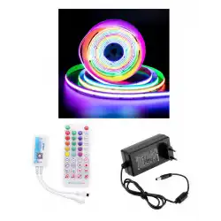 5 Metre 12 Volt 12mm İç Mekan 720 Ledli Argb Pixel Cob Led SP611E Bluetoothlu Sese Duyarlı Tek Çıkış Kumanda 5A Priz Tipi Plastik Trafo Set