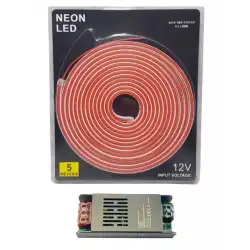 5 Metre 12 Volt 6x12 mm Esnek Pembe Neon Led  5A Slim Trafo Set
