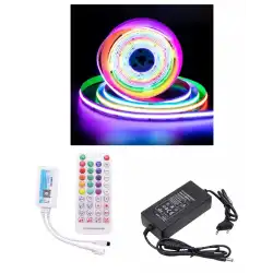 5 Metre 12 Volt 12mm İç Mekan 720 Ledli Argb Pixel Cob Led SP611E Bluetoothlu Sese Duyarlı Tek Çıkış Kumanda 5A Plastik Trafo Set