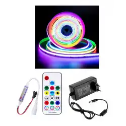 5 Metre 12V 12mm İç Mekan 432 Pixel Cob Ledli 17 Tuşlu Sese ve Müziğe Duyarlı RF Kumandalı 5A Priz Tipi Plastik Adaptörlü Set