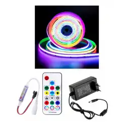 5 Metre 12V 12mm İç Mekan 720 Pixel Cob Ledli 17 Tuşlu Sese ve Müziğe Duyarlı RF Kumandalı 5A Priz Tipi Plastik Adaptörlü Set
