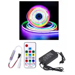 5 Metre 12V 12mm İç Mekan 720 Pixel Cob Ledli 17 Tuşlu Sese ve Müziğe Duyarlı RF Kumandalı 5A Plastik Adaptörlü Set