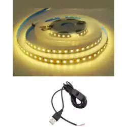 5 Metre 5 Volt 2835 SMD 3000 K Günışığı İç Mekan 60 Ledli Şerit USB li Anahtarlı Siyah Güç Kablosu Set