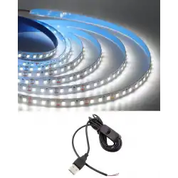 5 Metre 5 Volt 2835 SMD 6500 K Beyaz İç Mekan 60 Ledli Şerit USB li Anahtarlı Siyah Güç Kablosu Set