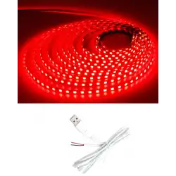 5 Metre 5 Volt 2835 SMD Kırmızı İç Mekan 60 Ledli Şerit USB li Beyaz Güç Kablosu Set