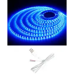 5 Metre 5 Volt 2835 SMD Mavi İç Mekan 60 Ledli Şerit USB li Beyaz Güç Kablosu Set