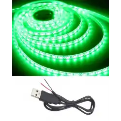 5 Metre 5 Volt 2835 SMD Yeşil İç Mekan 60 Ledli Şerit USB li Siyah Güç Kablosu Set