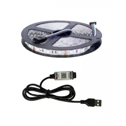 5 Metre 5V 60 Ledli RGB İç Mekan Şerit Led Usb Kablolu Bluetoothlu Telefondan Led Kontrol Üniteli Set