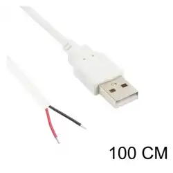 5 Volt 2 Amper 100 cm Ucu Açık USB li Beyaz Renk Erkek Güç Kablosu