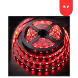 5 Volt 5 mm 2835 SMD Kırmızı İç Mekan 120 Ledli 5 Metre Şerit Led