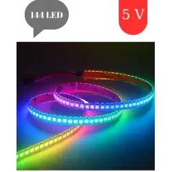 5 Volt IC2812 ARGB Pixel Magic Kayar 144 Led IP20 İç Mekan 1 Metre Şerit Led
