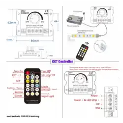5V - 24V 30A 2 Kanal Çift Renk CCT 17 Tuşlu RF Kumanda ve Manuel Dimmer