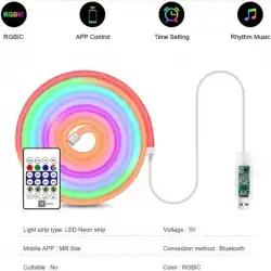 5V 10 Metre Usb Kitli IP65 IC-RGB Pixel Neon Şerit Led Bluetoothlu ve Uzaktan Kumandalı