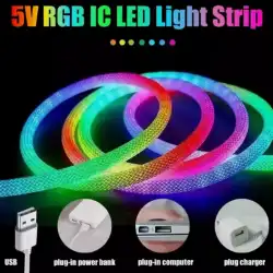 5V 5 Metre Usb Kitli IP67 IC-RGB Halat Işık Pixel Neon Şerit Led Bluetoothlu ve Uzaktan Kumandalı