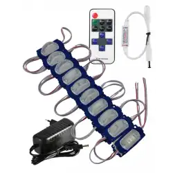 20 Adet 12 Volt 1.2 Watt Dar Açılı Tek Lensli Mavi Led Modül 12A Tek Renk RF Dimmer 2A Priz Tipi Adaptör Set