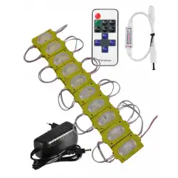 20 Adet 12 Volt 1.2 Watt Dar Açılı Tek Lensli Amber Led Modül 12A Tek Renk RF Dimmer 2A Priz Tipi Adaptör Set