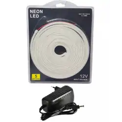 5 Metre 12 Volt 6x12 mm Esnek Neon Led 6500K Beyaz 3A Plastik Adaptör Set