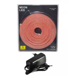 5 Metre 12 Volt 6x12 mm Esnek Pembe Neon Led  3A Plastik Adaptör Set