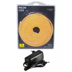 5 Metre 12 Volt 6x12 mm Esnek  Amber Neon Led 3A Plastik Adaptör Set