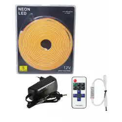 5 Metre 12 Volt 6x12 mm Esnek Amber Neon Led 12A Tek Renk Kumandalı RF Dimmer 3A Plastik Adaptör Set