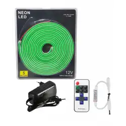 5 Metre 12 Volt 6x12 mm Esnek Yeşil Neon Led 12A Tek Renk Kumandalı RF Dimmer 3A Plastik Adaptör Set