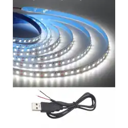 5 Metre 5 Volt 2835 SMD 6500 K Beyaz İç Mekan 60 Ledli Şerit USB li Siyah Güç Kablosu Set