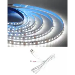 5 Metre 5 Volt 2835 SMD 6500 K Beyaz İç Mekan 60 Ledli Şerit USB li Beyaz Güç Kablosu Set