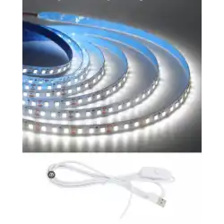 5 Metre 5 Volt 2835 SMD 6500 K Beyaz İç Mekan 60 Ledli Şerit USB li Anahtarlı Beyaz Güç Kablosu Set