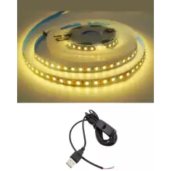 5 Metre 5 Volt 2835 SMD 3000 K Günışığı İç Mekan 60 Ledli Şerit USB li Anahtarlı Siyah Güç Kablosu Set