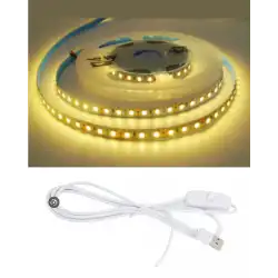 5 Metre 5 Volt 2835 SMD 3000 K Günışığı İç Mekan 60 Ledli Şerit USB li Anahtarlı Beyaz Güç Kablosu Set