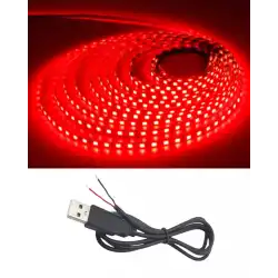 5 Metre 5 Volt 2835 SMD Kırmızı İç Mekan 60 Ledli Şerit USB li Siyah Güç Kablosu Set
