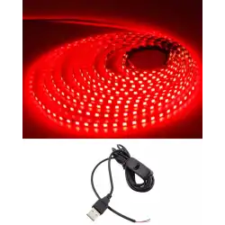 5 Metre 5 Volt 2835 SMD Kırmızı İç Mekan 60 Ledli Şerit USB li Anahtarlı Siyah Güç Kablosu Set