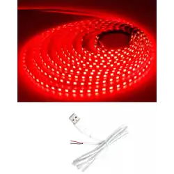 5 Metre 5 Volt 2835 SMD Kırmızı İç Mekan 60 Ledli Şerit USB li Beyaz Güç Kablosu Set