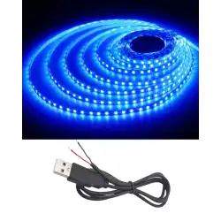 5 Metre 5 Volt 2835 SMD Mavi İç Mekan 60 Ledli Şerit USB li Siyah Güç Kablosu Set