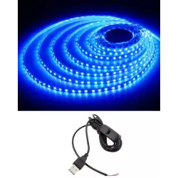 5 Metre 5 Volt 2835 SMD Mavi İç Mekan 60 Ledli Şerit USB li Anahtarlı Siyah Güç Kablosu Set