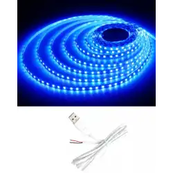 5 Metre 5 Volt 2835 SMD Mavi İç Mekan 60 Ledli Şerit USB li Beyaz Güç Kablosu Set